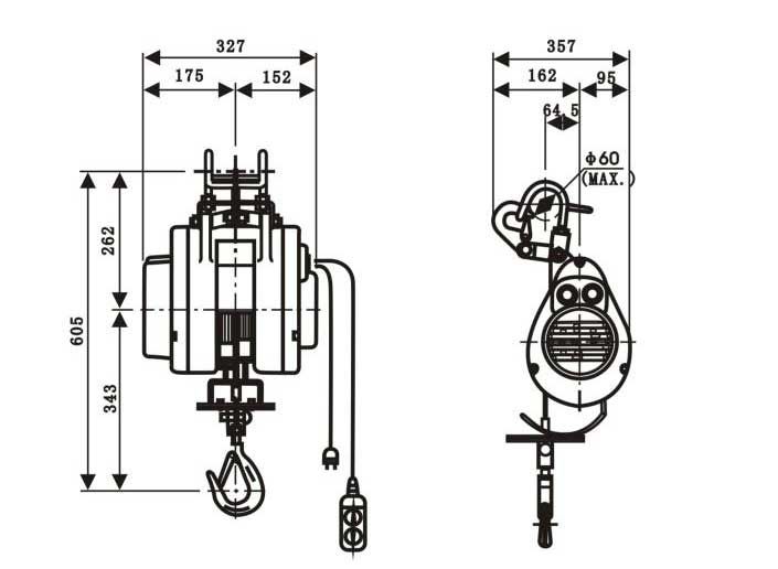 Polipasto Eléctrico, Montado con Gancho Serie HXS